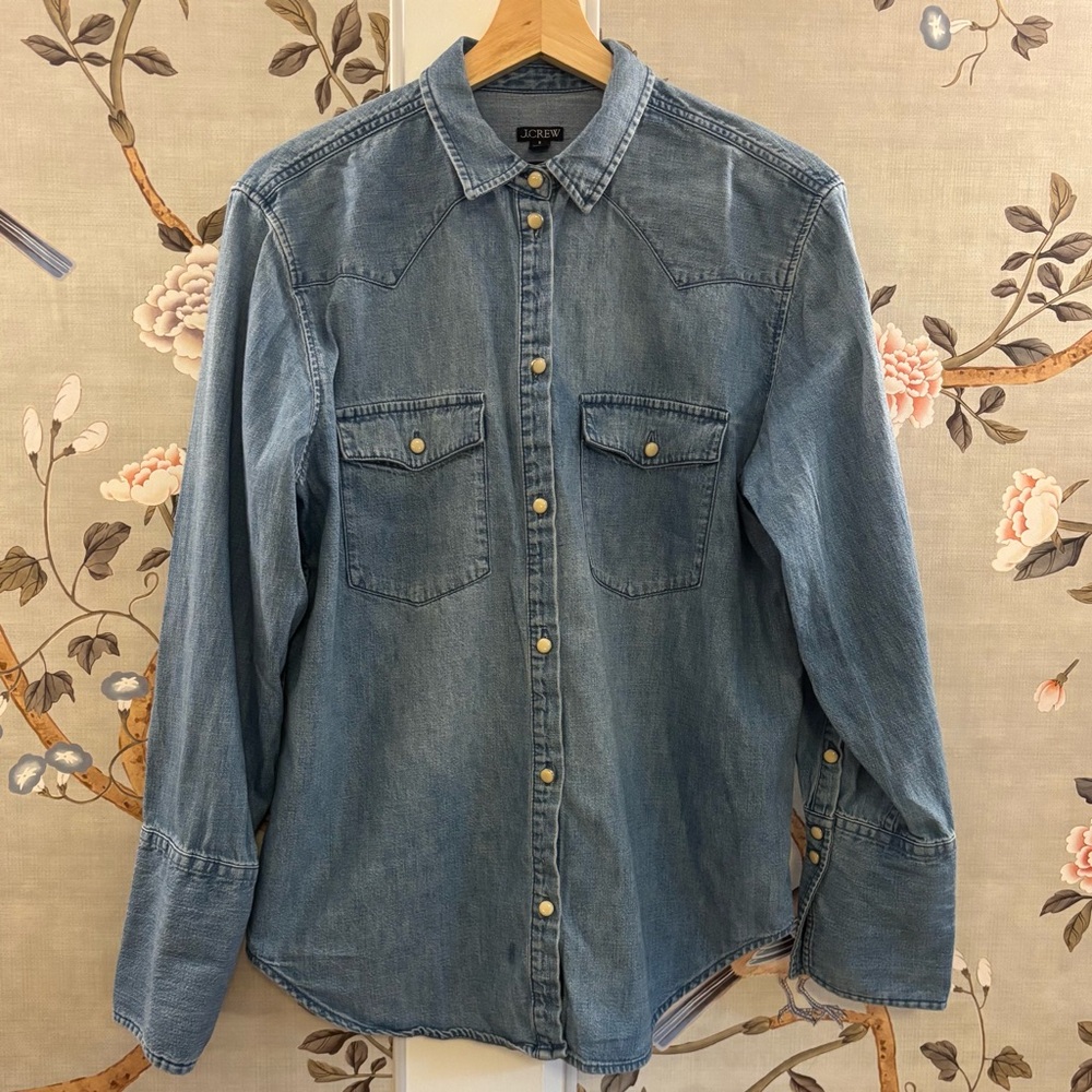 J.Crew Garçon blue jean denim button up shirt, 8, western, mid heavy weight